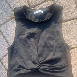 Zara Black Sleeveless Crop Tie Front Tank Top